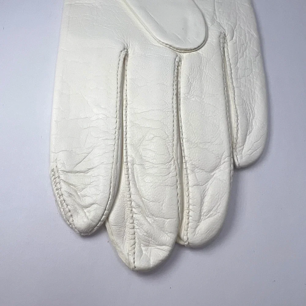Fownes White Leather Gloves Womens 7.5 Opera Length NOS Vintage Washable Formal